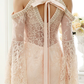 Wedding Dresses Plunging Neck Sheer Lace Long Sleeve Wedding Dress in Color Open Back Floral Lace with Bow(s)