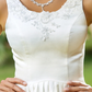 A-Line Wedding Dresses Scoop Neck Asymmetrical Satin Sleeveless with Beading Appliques Pocket