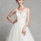 A-Line Wedding Dresses Scoop Neck Chapel Train Lace Tulle Regular Straps Formal Illusion Detail with Lace Sash