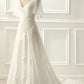 Elegant A Line Long V Neck Wedding Dress With Appliques Formal Dress Party Wear