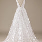 A-Line V-Neck Wedding Dress with 3D Flowers Sexy