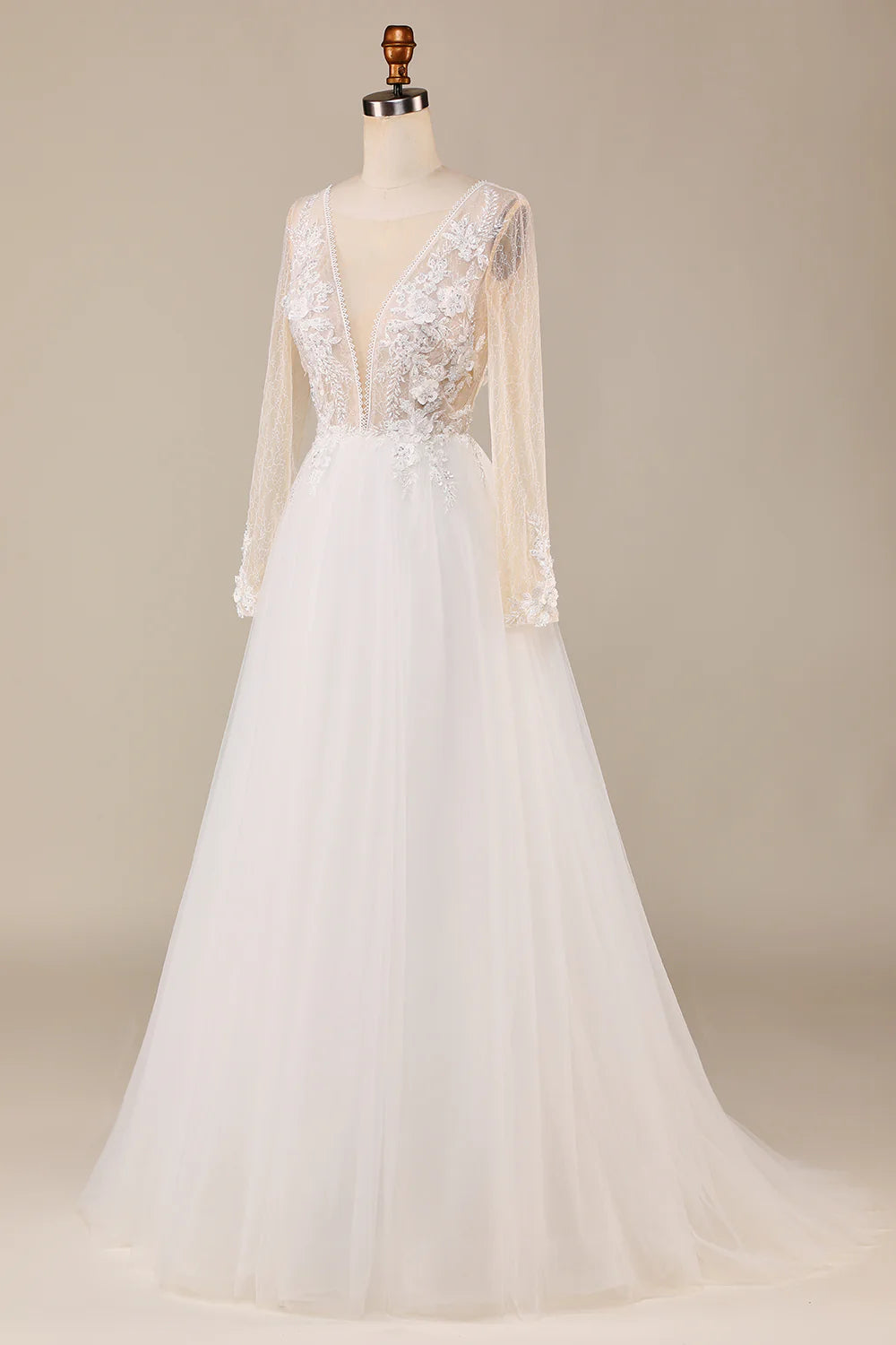 Tulle Long Sleeves Wedding Dress with Lace Sexy