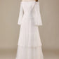 Tulle Tiered Off The Shoulder Wedding Dress with Lace Pure Color