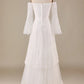 Tulle Tiered Off The Shoulder Wedding Dress with Lace Pure Color