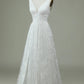 Lace V-Neck Wedding Dress with Slit Pure Color