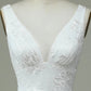 Lace V-Neck Wedding Dress with Slit Pure Color