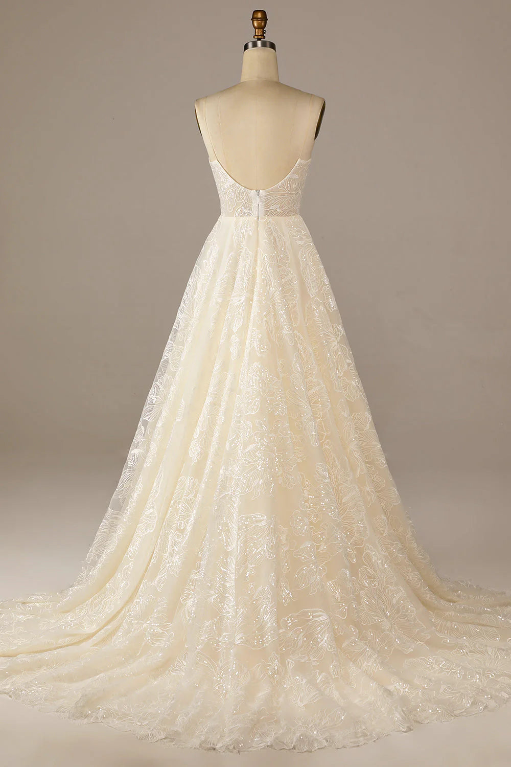 Sparkly Sweep Train Lace Wedding Dress Sexy