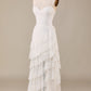 Tiered Spaghetti Straps Lace Bridal Dress Off Shoulder