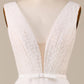 Tulle A-Line Deep V-Neck Wedding Dress with Bowknot Pure Color