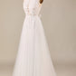 Tulle Open Back Sweep Train Wedding Dress with Lace Pure Color