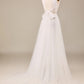 Tulle Open Back Sweep Train Wedding Dress with Lace Pure Color