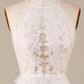 Tulle Open Back Sweep Train Wedding Dress with Lace Pure Color
