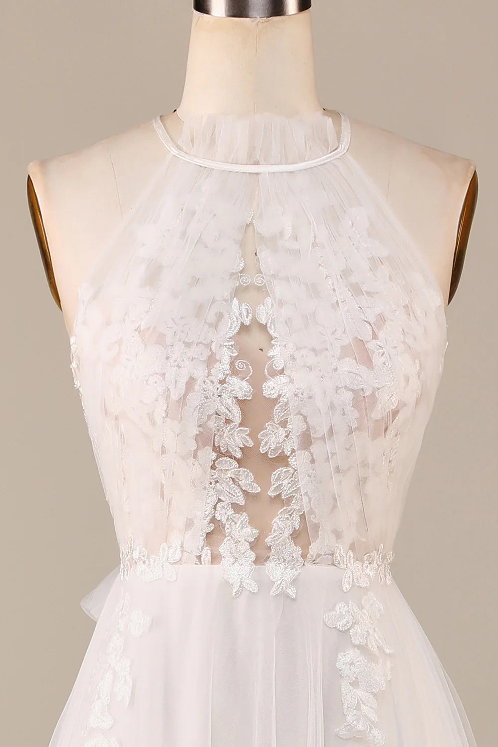 Tulle Open Back Sweep Train Wedding Dress with Lace Pure Color