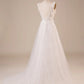 Sparkly Tulle Beaded Long Wedding Dress Pure Color