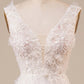 Sparkly Tulle Beaded Long Wedding Dress Pure Color