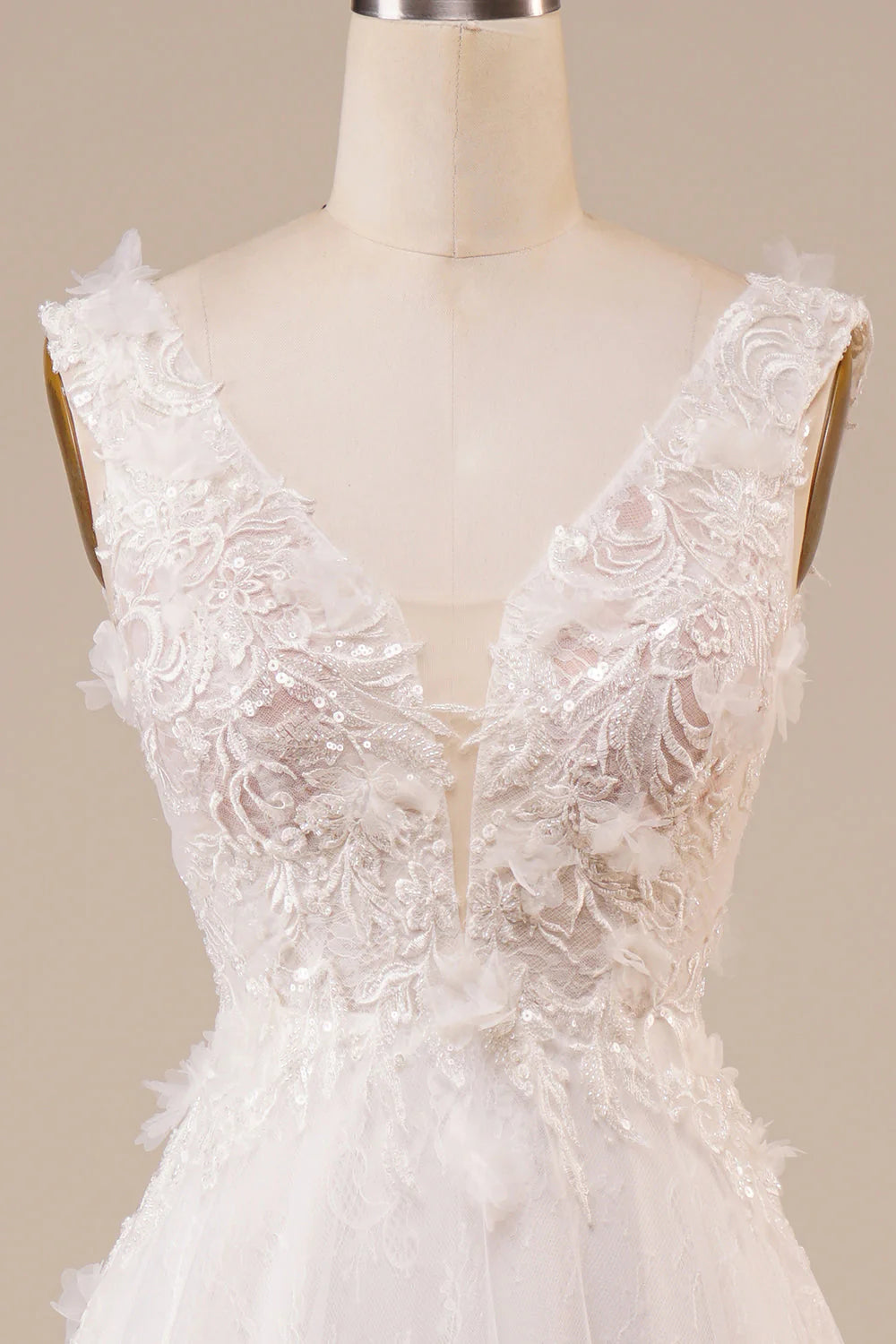 Sparkly Tulle Beaded Long Wedding Dress Pure Color