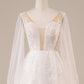 Long Sleeves Open Back Wedding Dress with Appliques Pure Color