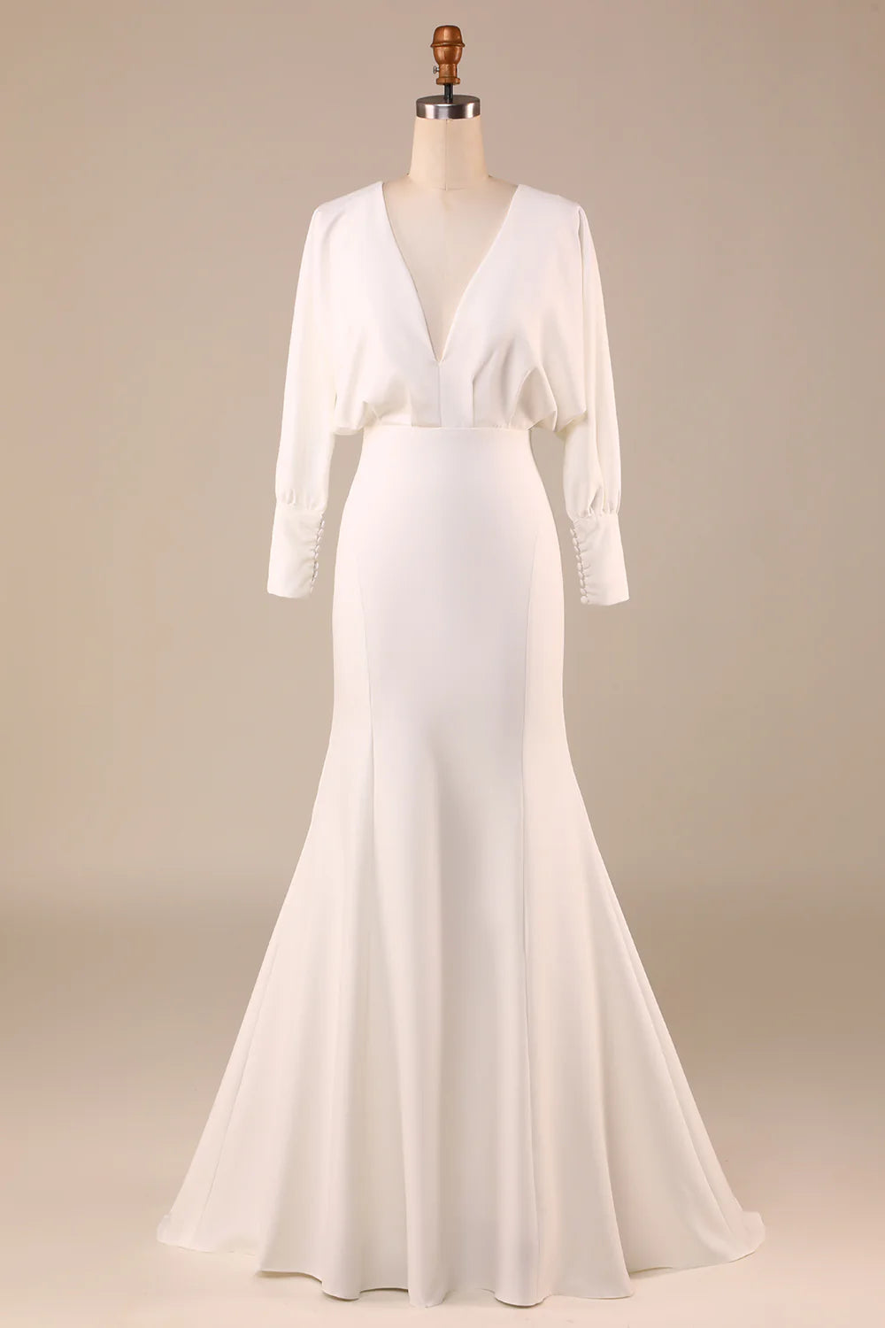 Satin Sweep Train Wedding Dress with Long Sleeves Pure Color