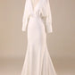 Satin Sweep Train Wedding Dress with Long Sleeves Pure Color