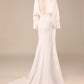 Satin Sweep Train Wedding Dress with Long Sleeves Pure Color