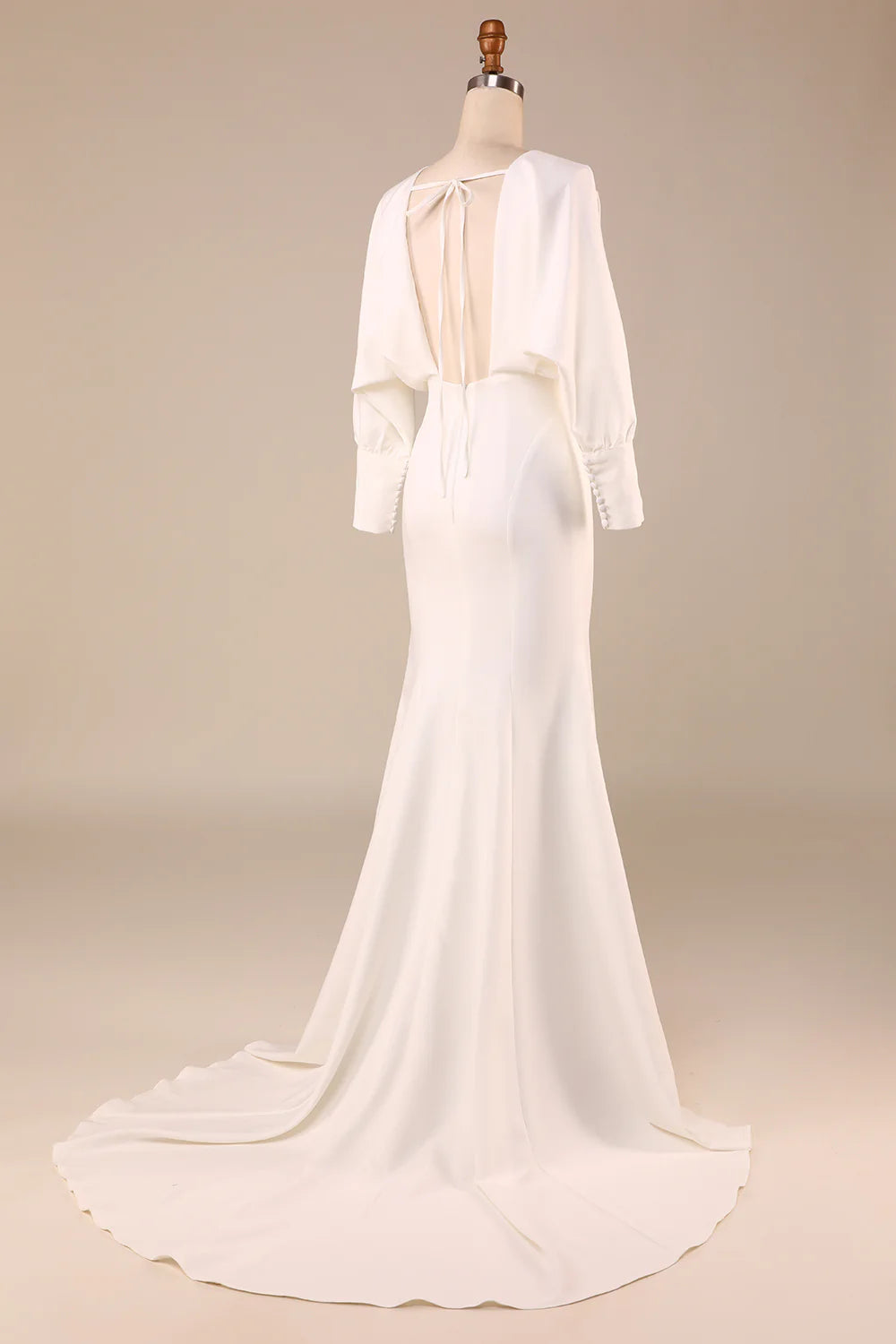 Satin Sweep Train Wedding Dress with Long Sleeves Pure Color