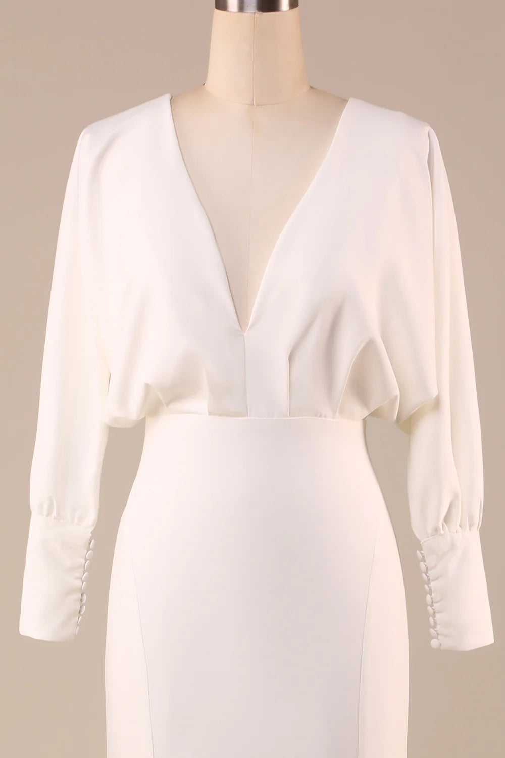 Satin Sweep Train Wedding Dress with Long Sleeves Pure Color