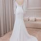 Trumpet Sweep Train Long Sleeves Wedding Dress with 3D Appliques White