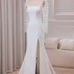 Trumpet Sweep Train Long Sleeves Wedding Dress with 3D Appliques White