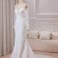 Neck Satin Trumpet Sweetheart Wedding Dress with Lace Long Sleeves White