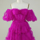 Cute A Line Off the Shoulder Pink Tulle Homecoming Dress Sexy Short Pure Color