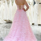 Pink A-Line Sweetheart Lace Up Long Ruffle Tulle Prom Dress Off Shoulder Beautiful