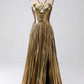 Stylish Gold A-Line Halter Neck Long Prom Dress