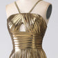 Stylish Gold A-Line Halter Neck Long Prom Dress