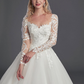 Ball Gown Wedding Dresses Illusion Neck Chapel Train Lace Tulle Long Sleeve Glamorous See-Through Illusion Detail with Buttons