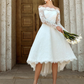 A-Line Wedding Dresses Off Shoulder Asymmetrical Lace Long Sleeve Casual Plus Size Illusion Sleeve with Lace Crystal