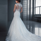 Long Wedding Dresses Jewel Neck Court Train Lace Tulle Sleeveless Formal with Appliques