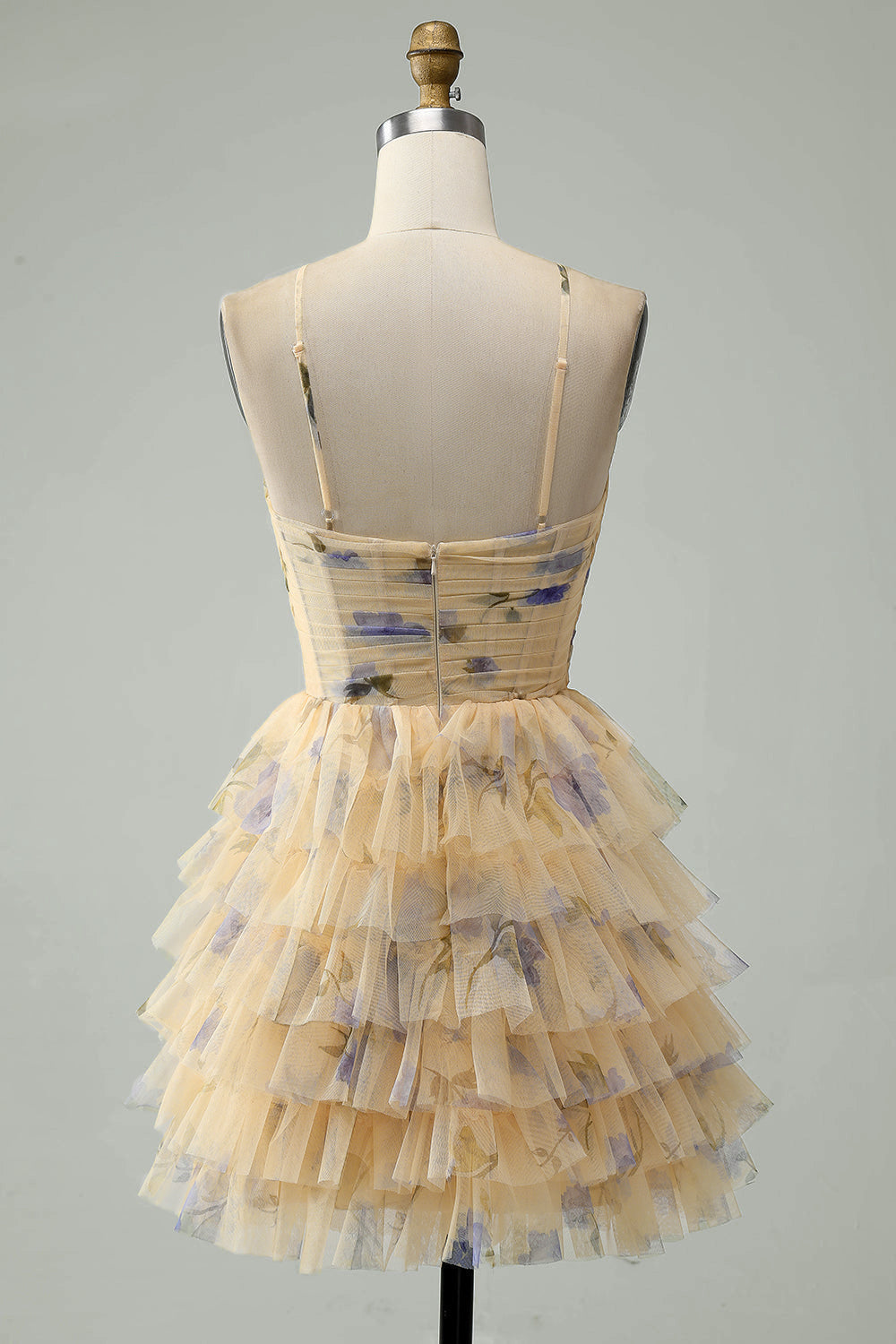 Yellow Flower A-Line Halter Tiered Print Short Homecoming Dress Sexy