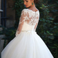 A-Line Wedding Dresses Off Shoulder Court Train Lace Tulle Length Sleeve Formal Sexy Illusion Sleeve