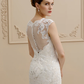 Wedding Dresses Square Neck Court Train Lace Over Tulle Regular Straps Wedding Dress in Color Floral Lace See-Through with Buttons Sequin