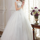 Ball Gown Wedding Dresses Jewel Neck Floor Length Lace Over Tulle Cap Sleeve Romantic Illusion Detail with Beading