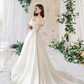 A-Line Wedding Dresses Off Shoulder Court Train Taffeta Sleeveless Simple Luxurious with Pleats Ruched Split