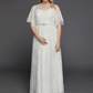 A-Line Wedding Dresses Illusion Neck Jewel Neck Floor Length Lace Tulle Half Sleeve Formal Boho Little White Dress See-Through with Beading Lace