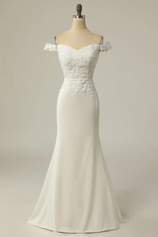 Mermaid Off the Shoulder Wedding Dress with Appliques Long