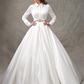 Ball Gown Wedding Dresses High Neck Satin Long Sleeve Glamorous Sparkle & Shine with Bowknot Sash Ribbon