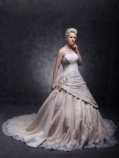 A-Line Wedding Dresses Strapless Cathedral Train Taffeta Beaded Lace Strapless Glamorous Plus Size with Beading Lace Insert