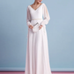 Wedding Dresses V Neck Court Train Chiffon Long Sleeve with Beading Pure Color