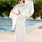 Wedding Dresses V Neck Court Train Chiffon Long Sleeve with Beading Pure Color
