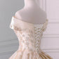 Champagne Embroidered Off-the-Shoulder Wedding Dress Long Beautiful