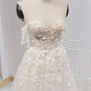 A-line White Off the Shoulder Wedding Dress With Flower Embroidery Beautiful