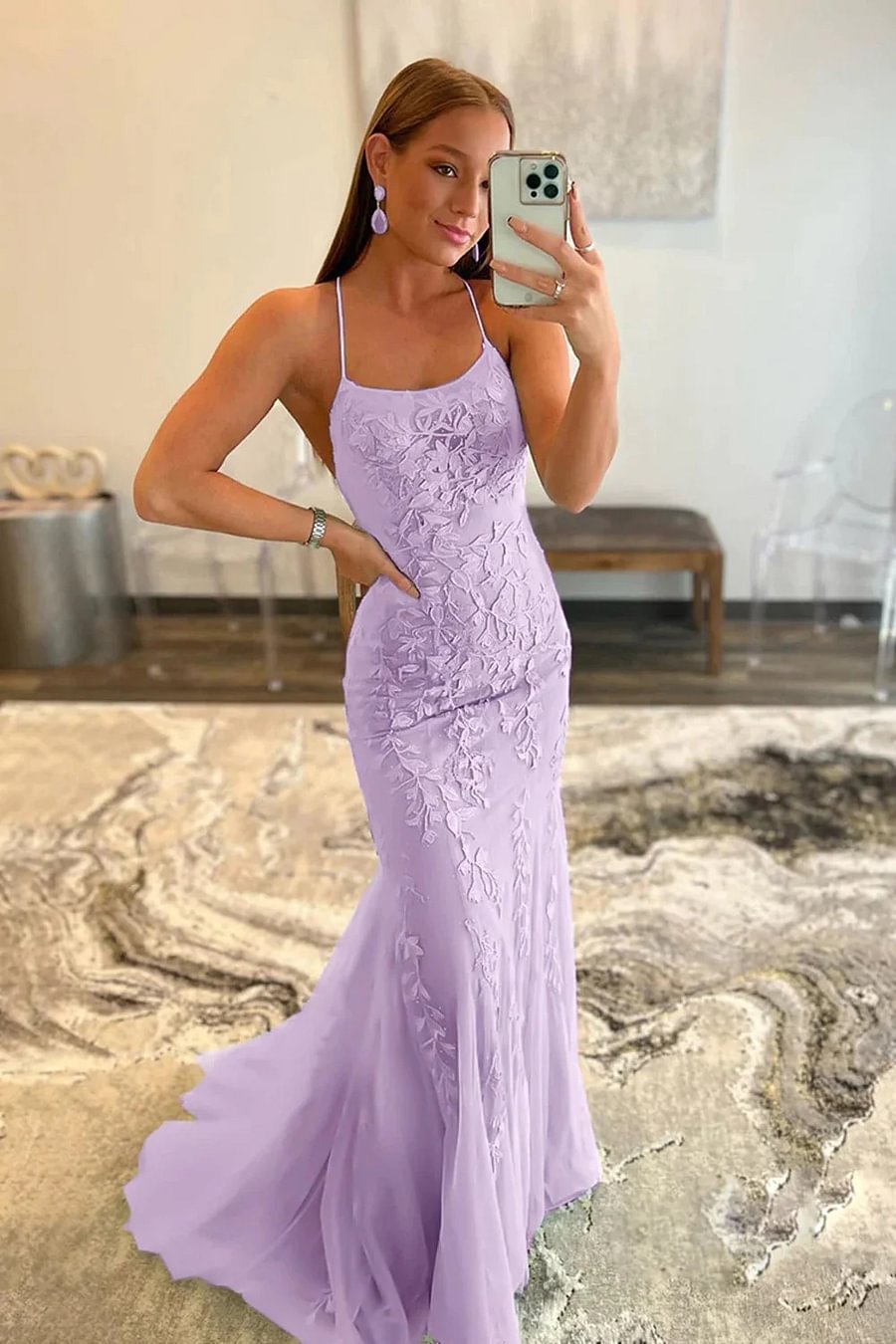Mermaid Applique Long Prom Dress Backless Evening Dress